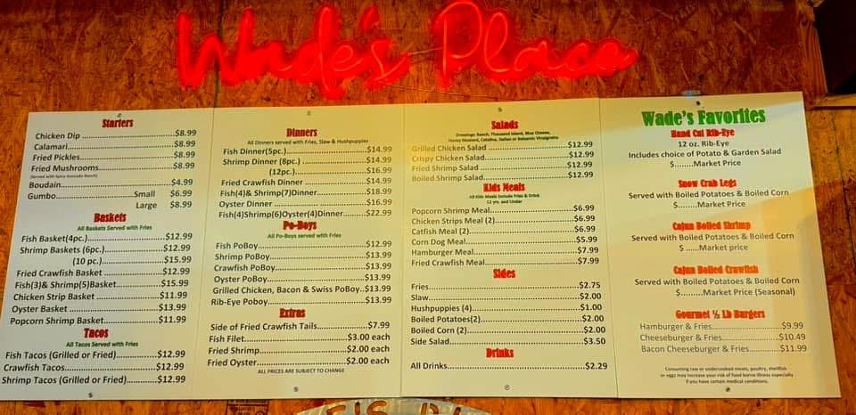 Wade's Place Menu image 1